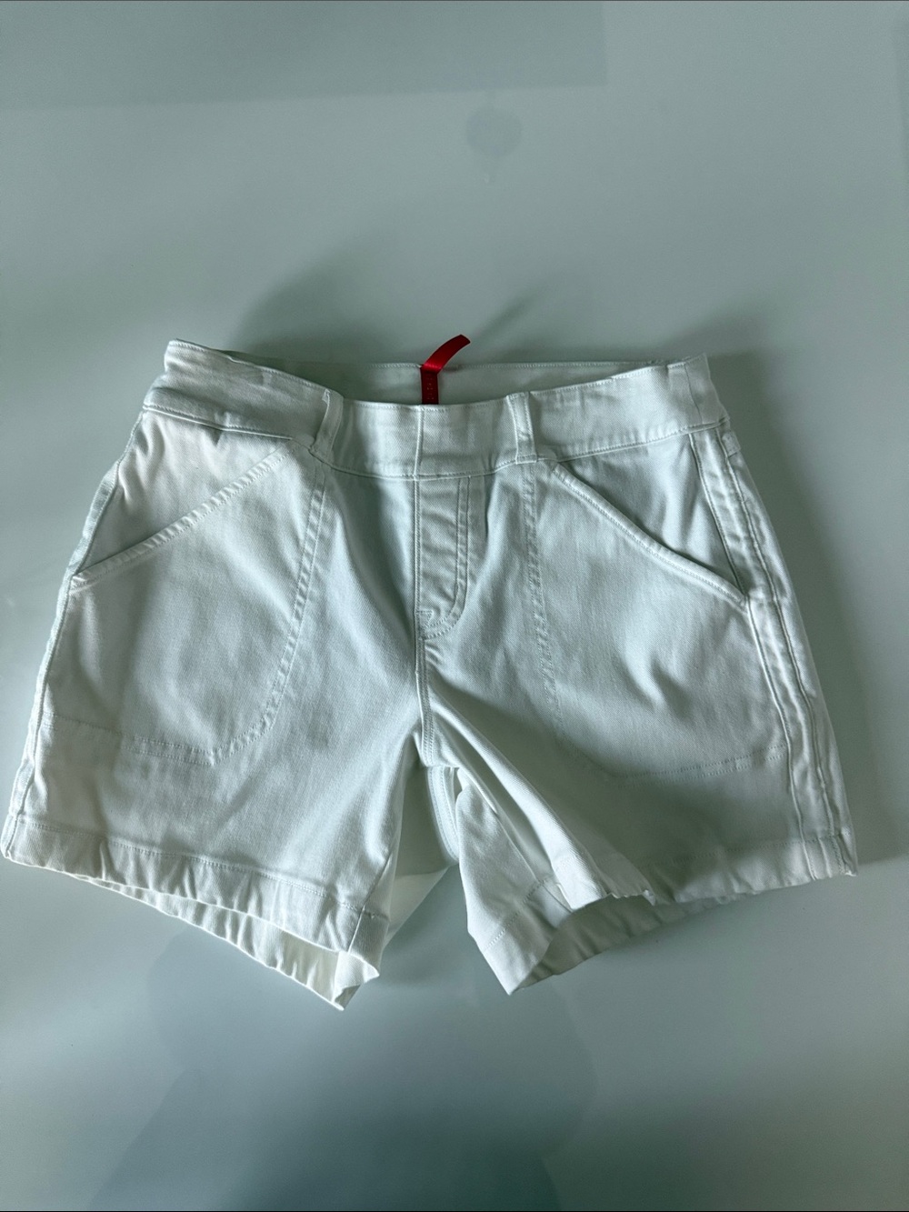 SPANX White High-Rise Stretch Denim Shorts